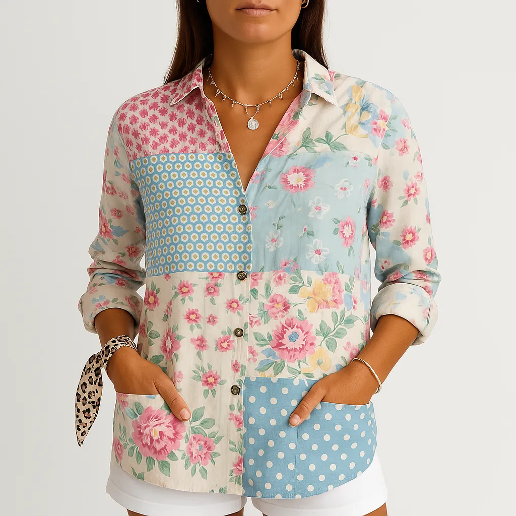 Floral Embroidered Button-Up Shirt | Lightweight Cotton Blend | Subtle Boho Charm