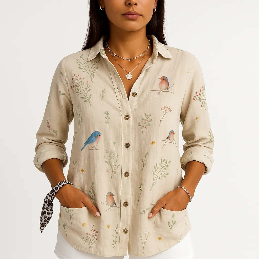 Floral Embroidered Button-Up Shirt | Lightweight Cotton Blend | Subtle Boho Charm