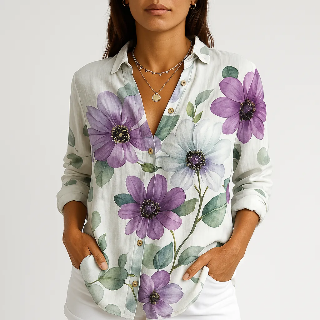 Floral Embroidered Button-Up Shirt | Lightweight Cotton Blend | Subtle Boho Charm