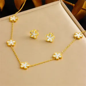 Flower Style 304 Stainless Steel Shell 18K Gold Plated Jewelry Set