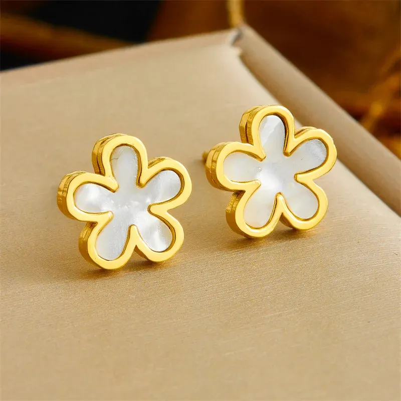 Flower Style 304 Stainless Steel Shell 18K Gold Plated Jewelry Set