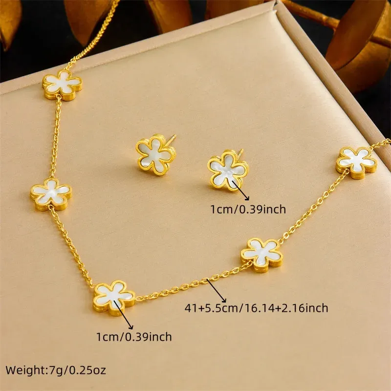 Flower Style 304 Stainless Steel Shell 18K Gold Plated Jewelry Set
