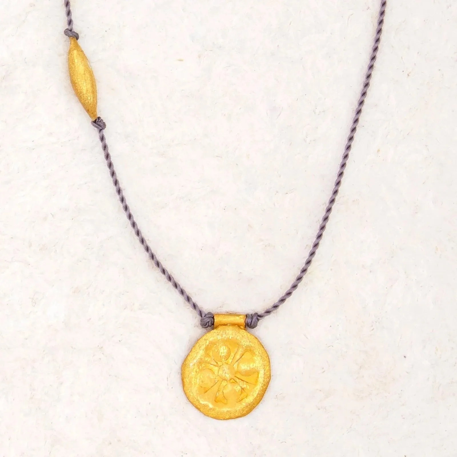 Flower Talisman Necklace on Grey Nylon