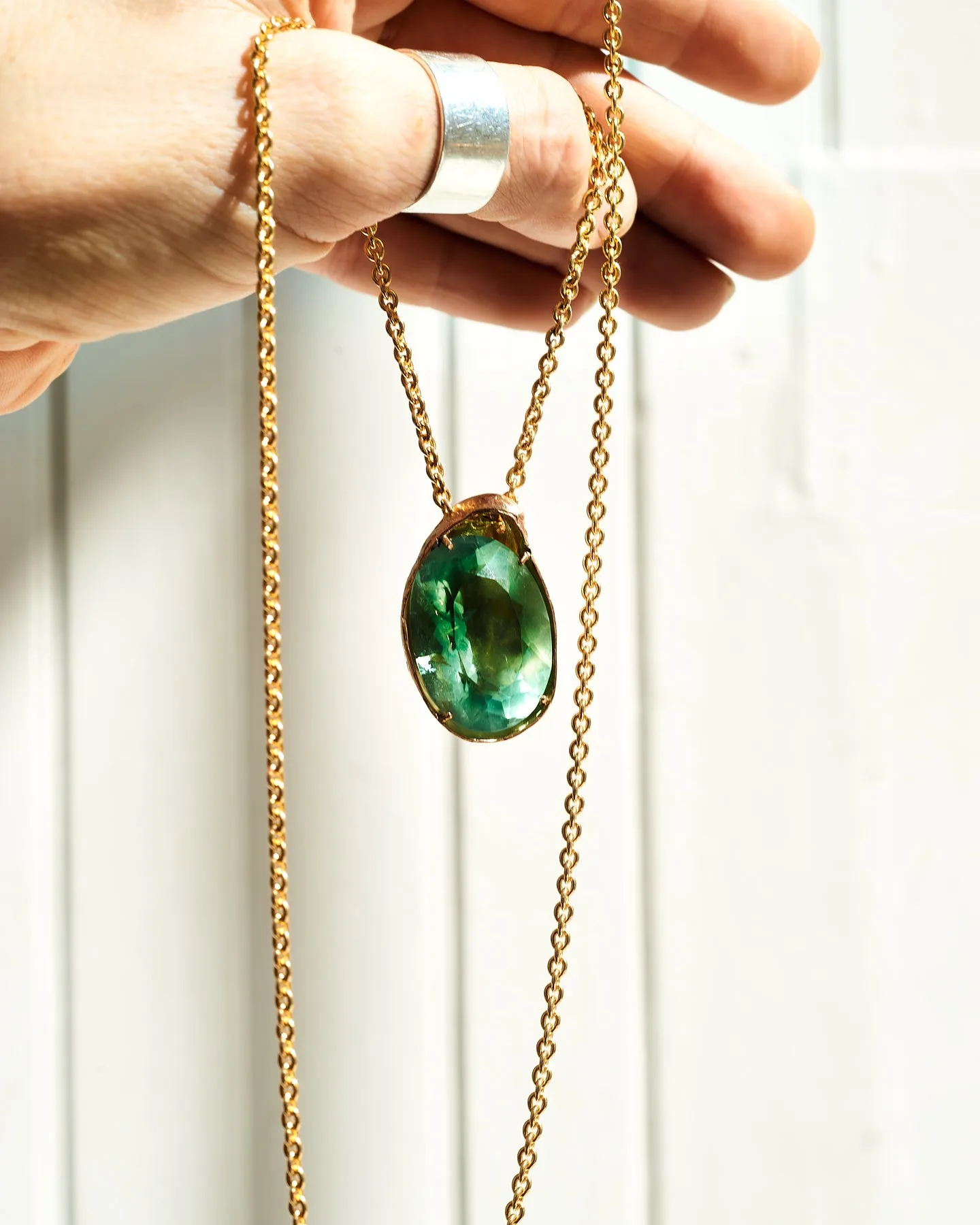 Fluorite Positive Energy In a Slipper Shell Necklace