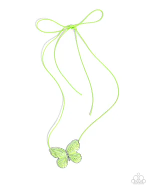Fluttering Fervor - Green - Painted Butterfly Paparazzi Short Necklace