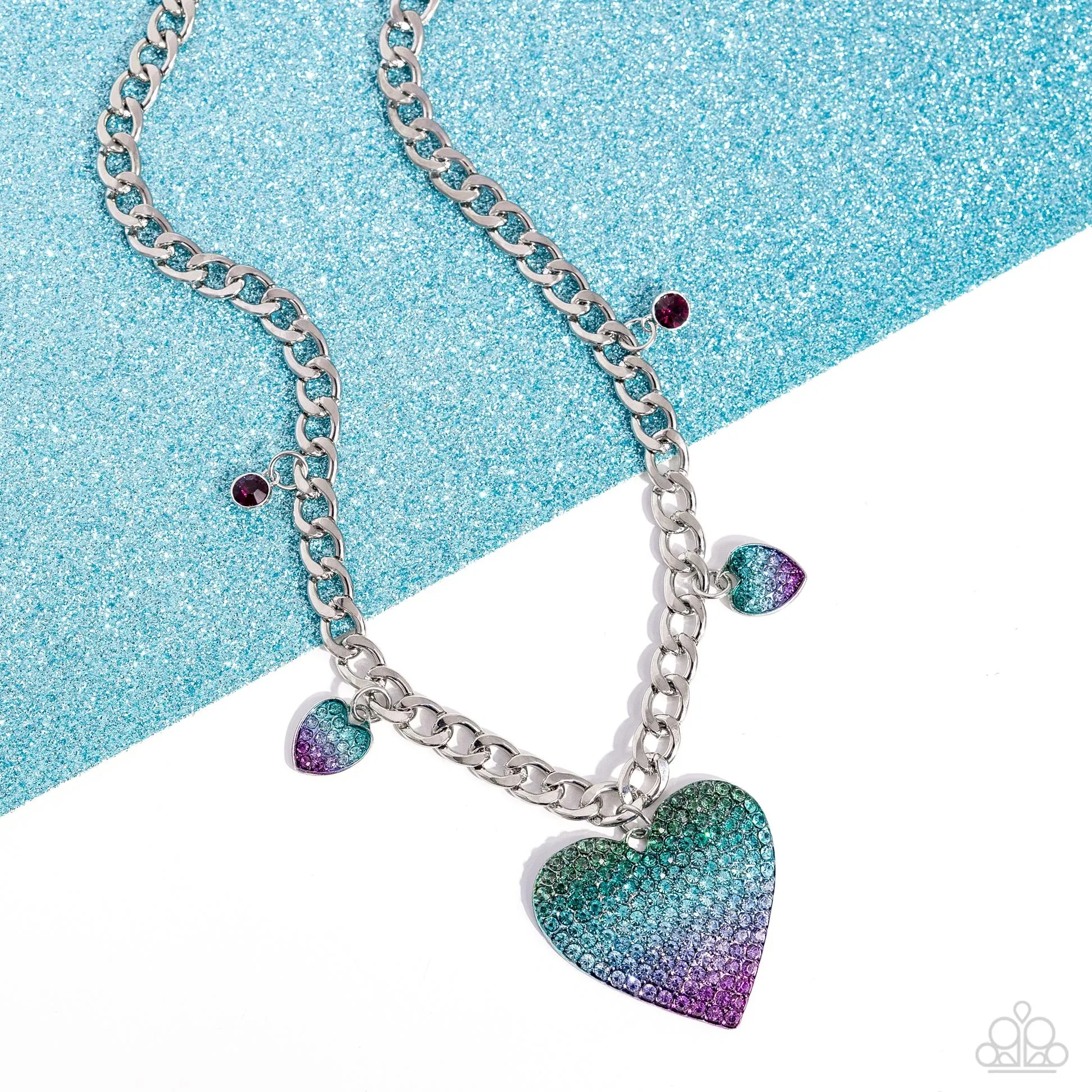 For the Most HEART - Purple - Ombre Rhinestone Encrusted Heart Paparazzi Short Necklace - 2024 Empower Me Pink Exclusive