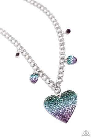 For the Most HEART - Purple - Ombre Rhinestone Encrusted Heart Paparazzi Short Necklace - 2024 Empower Me Pink Exclusive