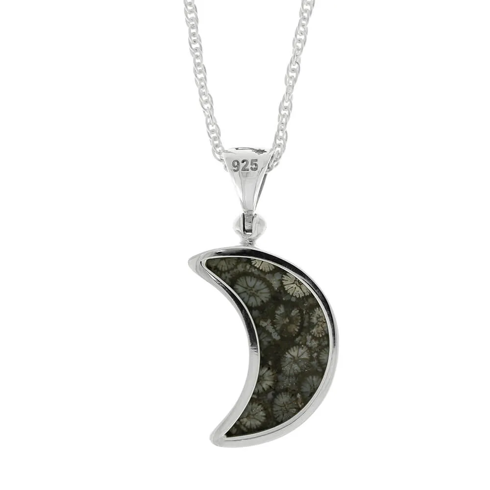 Fossilized Coral Moon Necklace in Silver