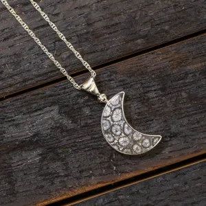 Fossilized Coral Moon Necklace in Silver