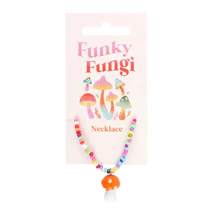 Funky Fungi Mushroom Pendant Beaded Necklace