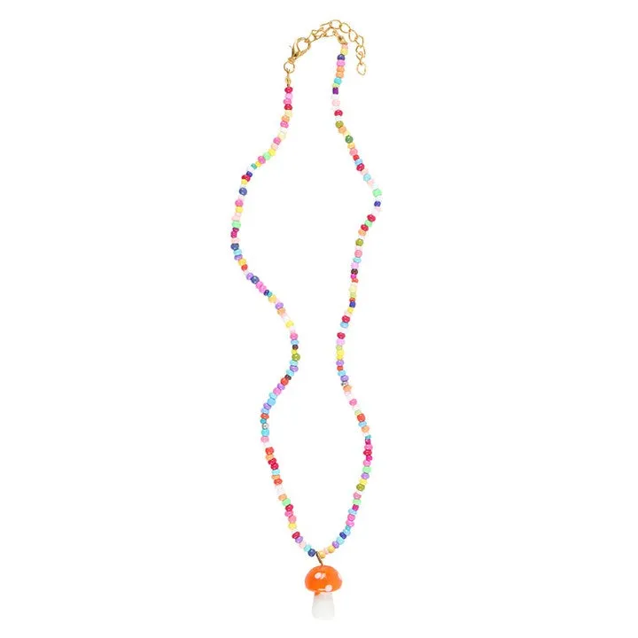 Funky Fungi Mushroom Pendant Beaded Necklace