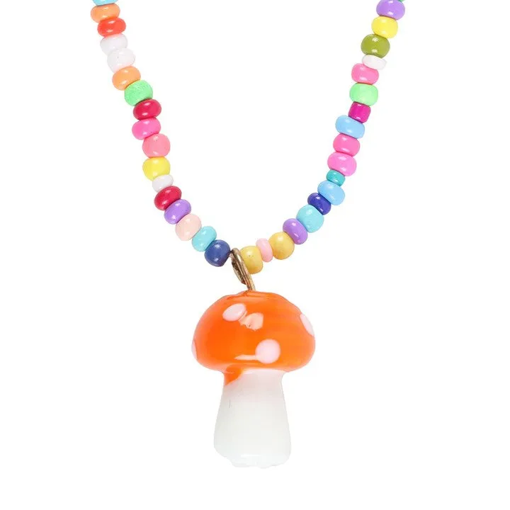 Funky Fungi Mushroom Pendant Beaded Necklace