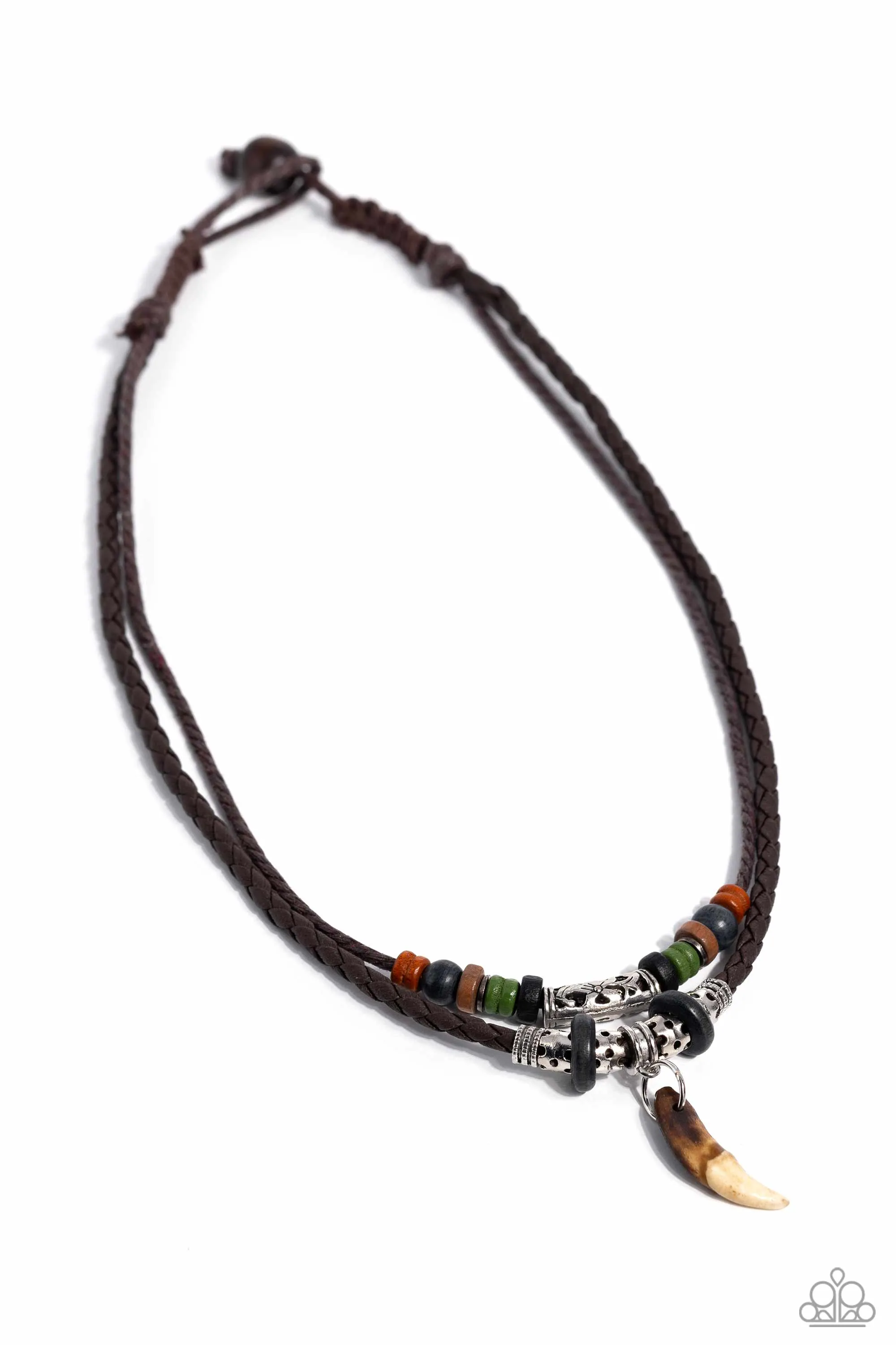 Gator Bait - Multi - Wooden Bead Leather Cord Tooth Tiered Paparazzi Short Urban Men's Necklace
