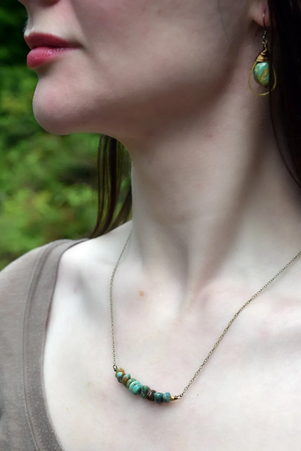 Genuine Turquoise Handmade Brass Necklace by Edgy Petal