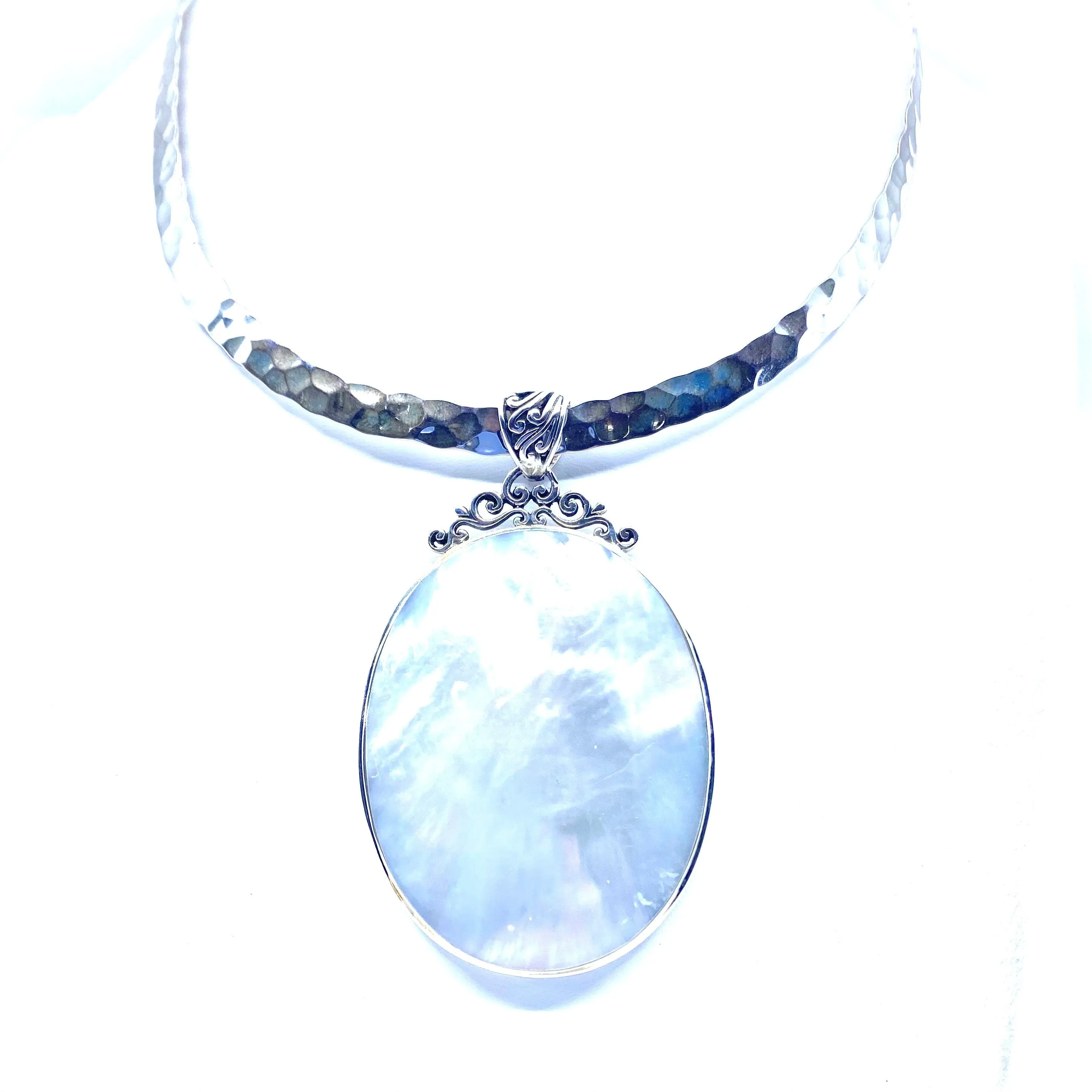 Glamorous Mother of Pearl Sterling Silver Statement Necklace