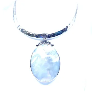 Glamorous Mother of Pearl Sterling Silver Statement Necklace