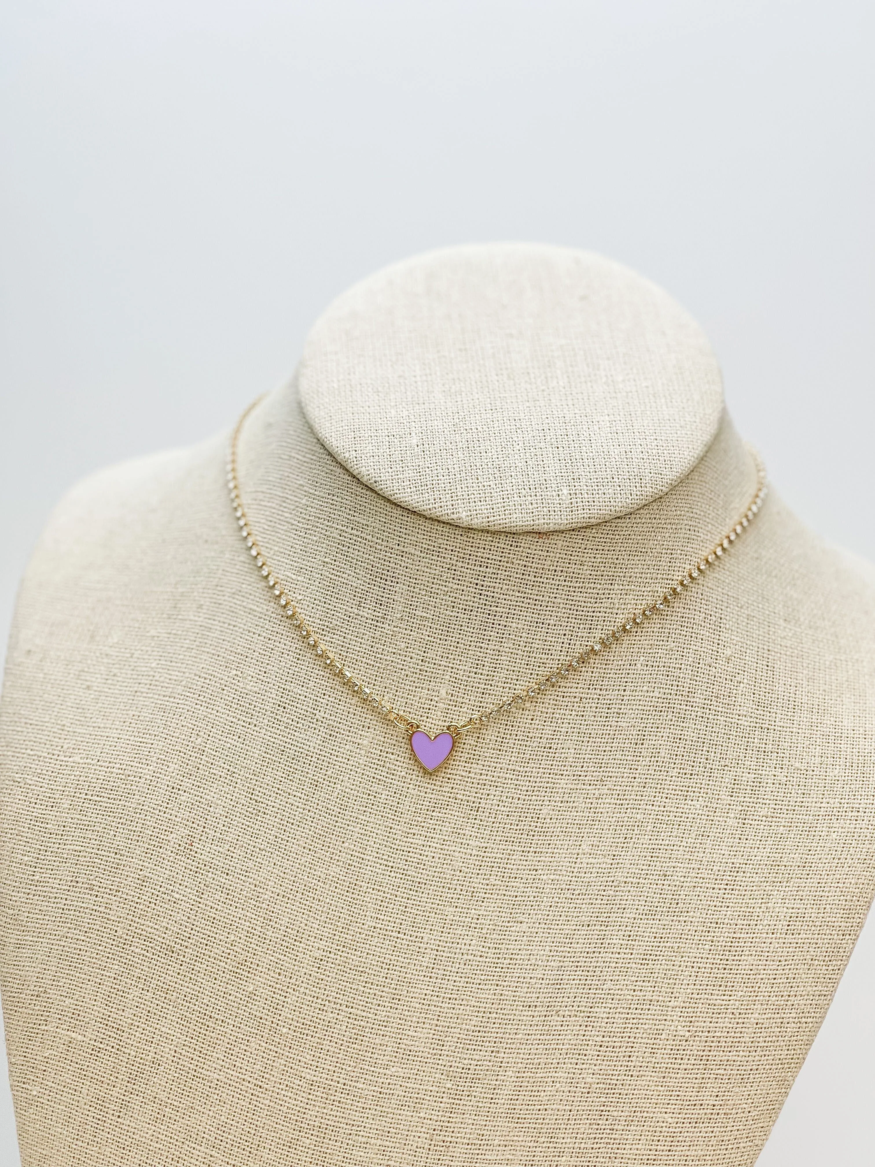 Glitzy Chain Heart Necklace - Purple