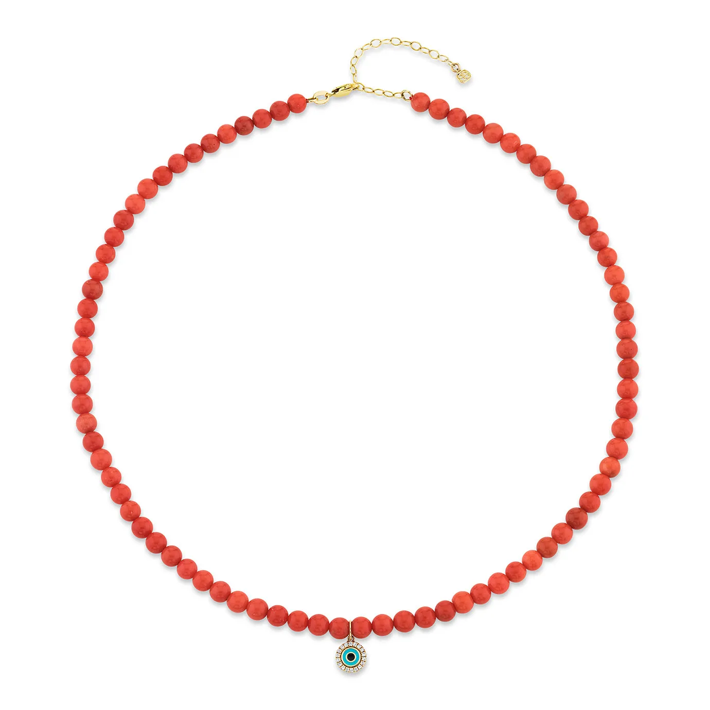 Gold & Diamond Enamel Eye Peach Coral Necklace