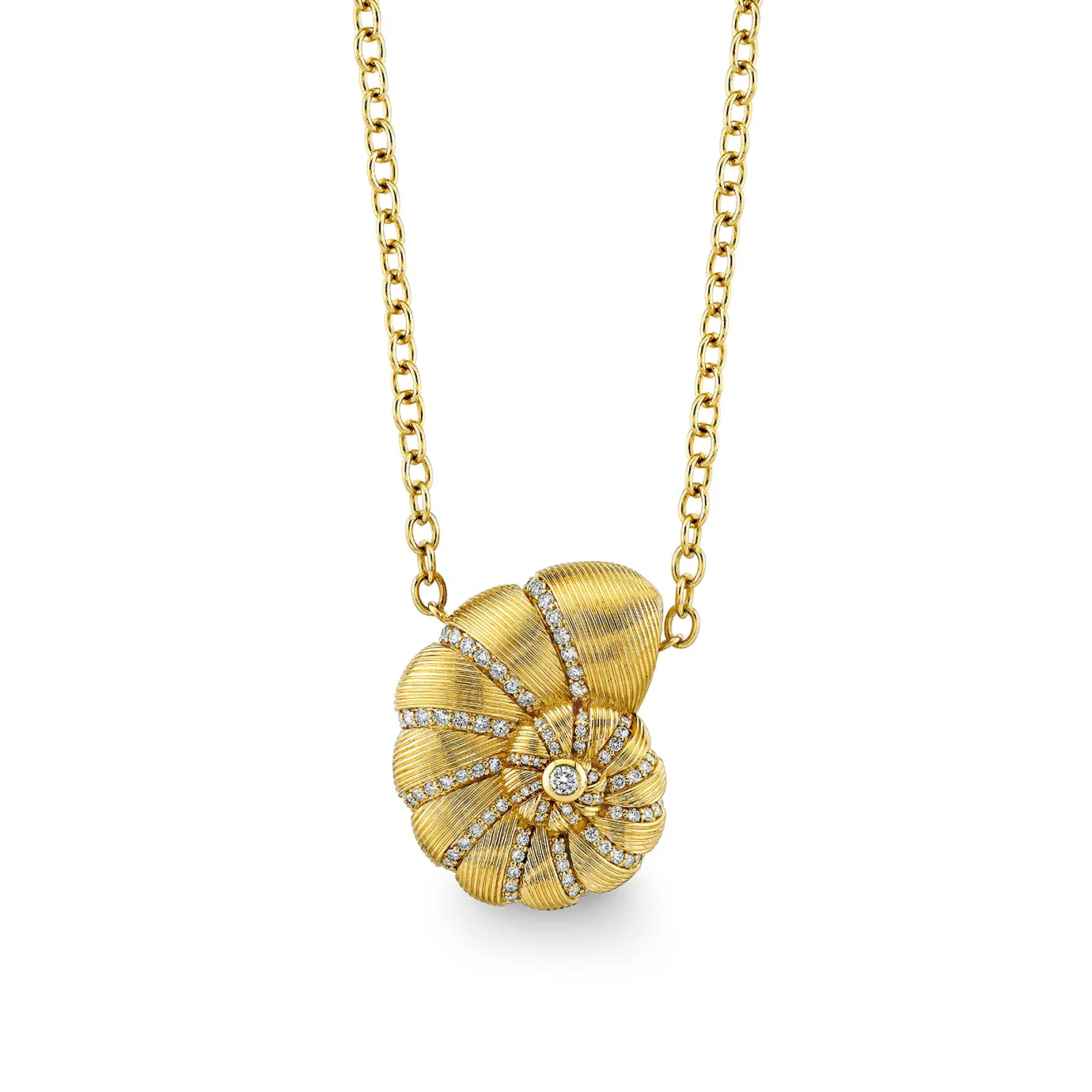 Gold & Diamond Large Fluted Nautilus Shell Necklace