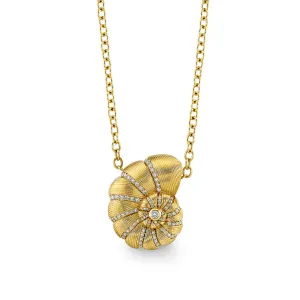 Gold & Diamond Large Fluted Nautilus Shell Necklace