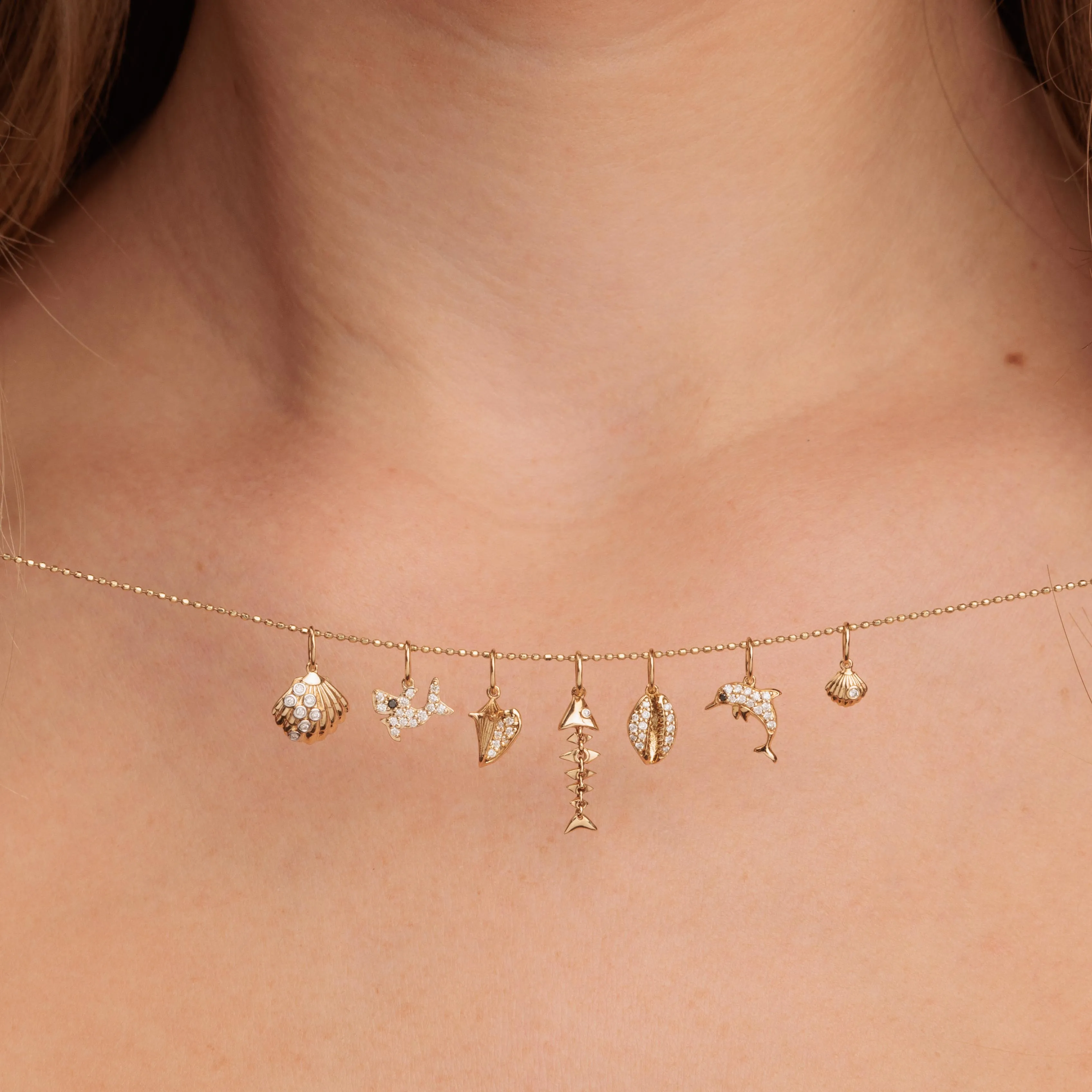 Gold & Diamond Small Clam Shell Charm