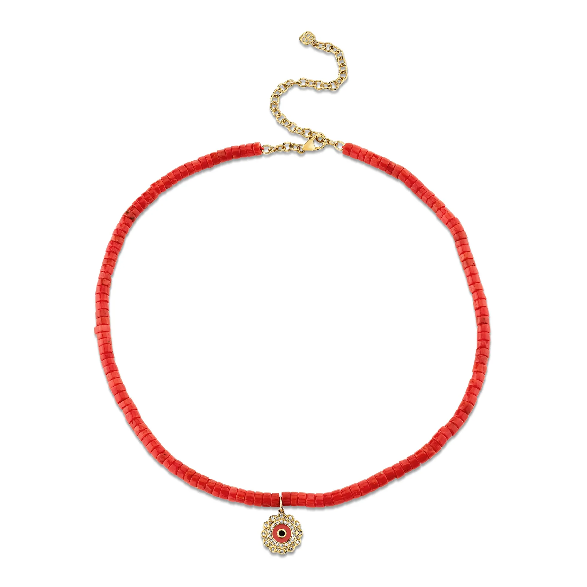 Gold & Diamond Small Marquise Eye Coral Necklace