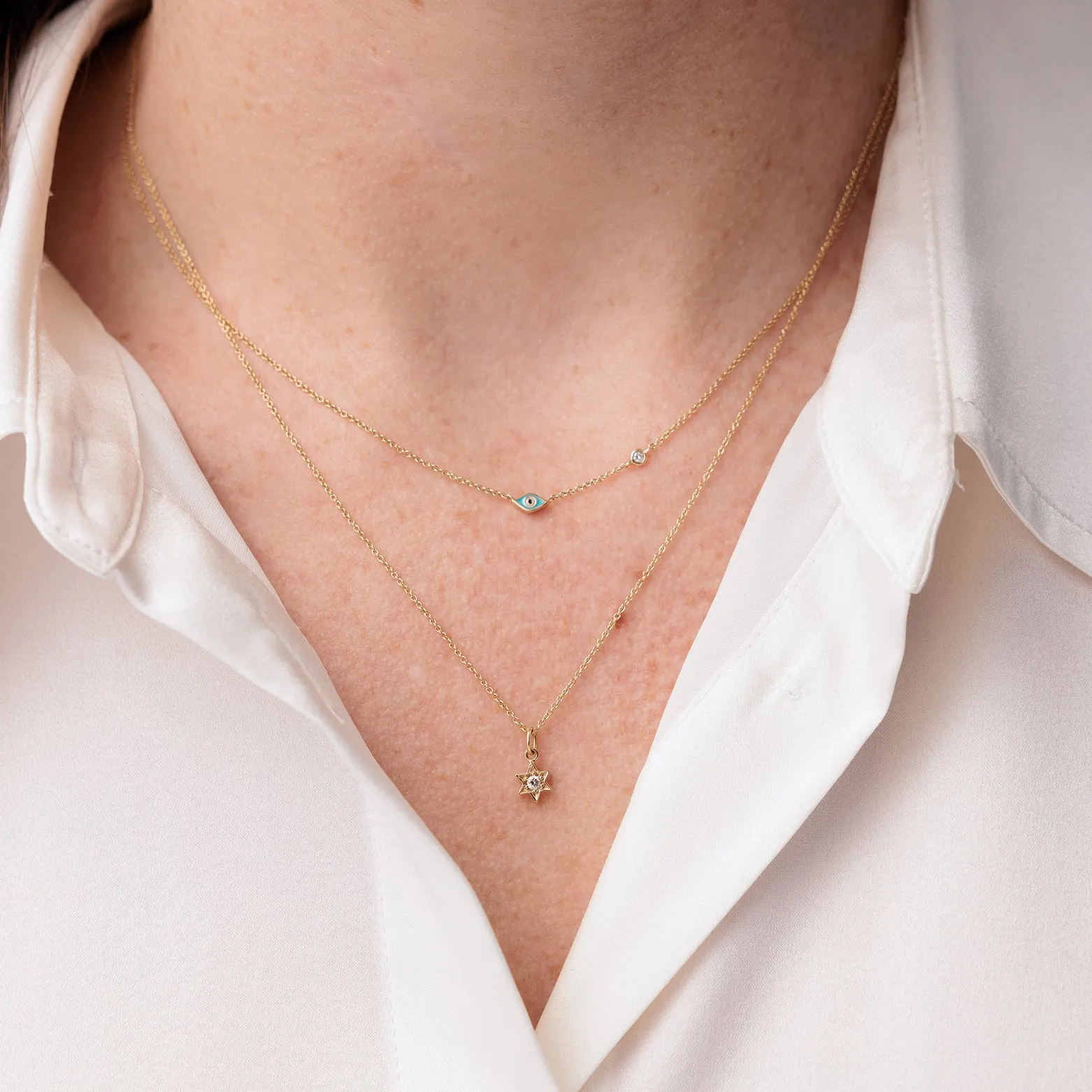 Gold & Turquoise Mini Enamel Eye Necklace with Diamond