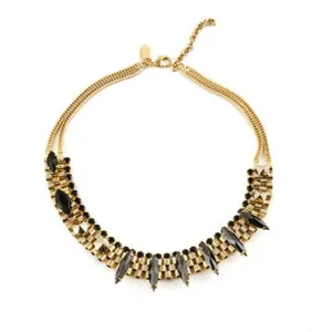 Gold and Brass Necklace with Black Stones