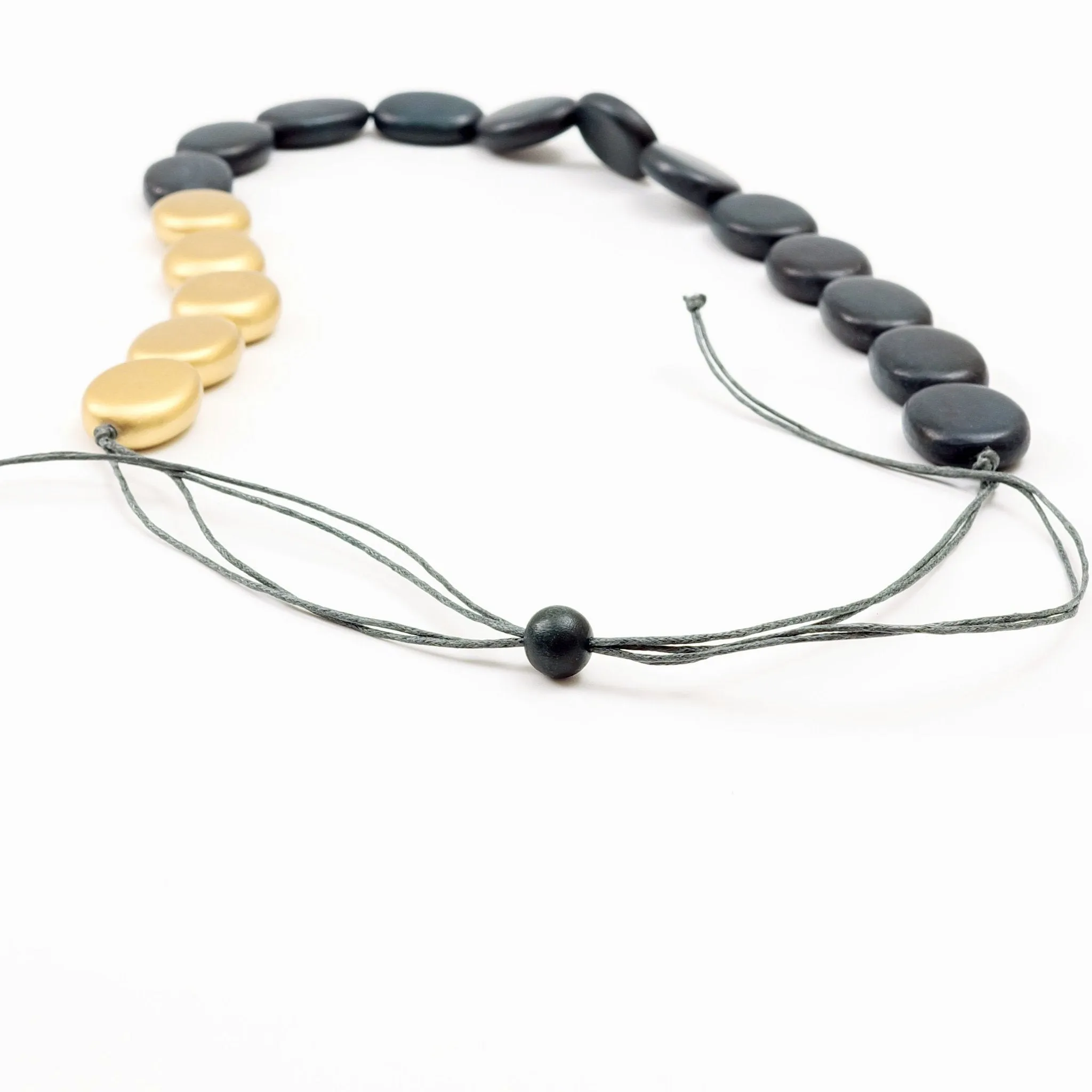 Gold and Charcoal Wooden Bead Necklace Guija