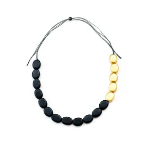Gold and Charcoal Wooden Bead Necklace Guija
