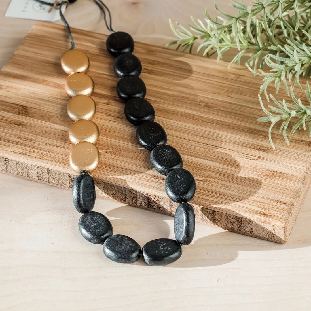 Gold and Charcoal Wooden Bead Necklace Guija