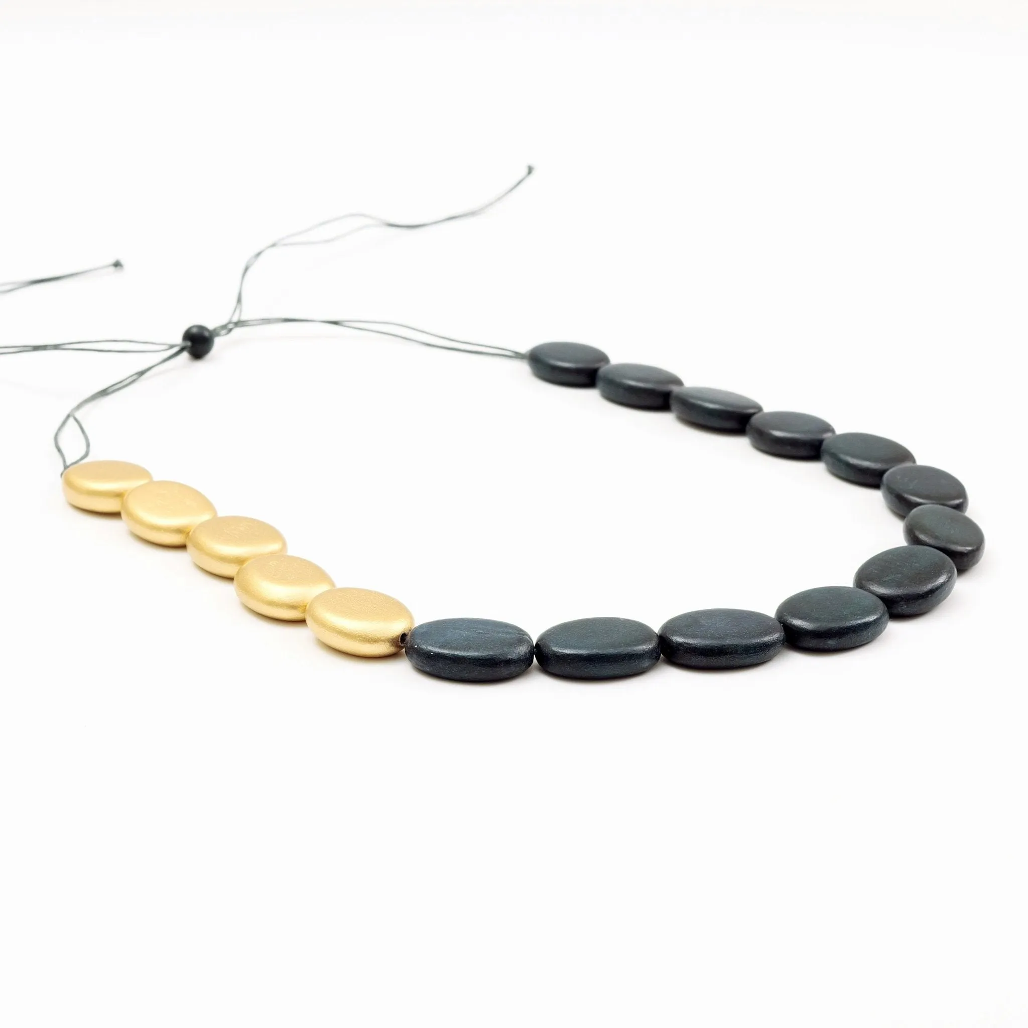 Gold and Charcoal Wooden Bead Necklace Guija