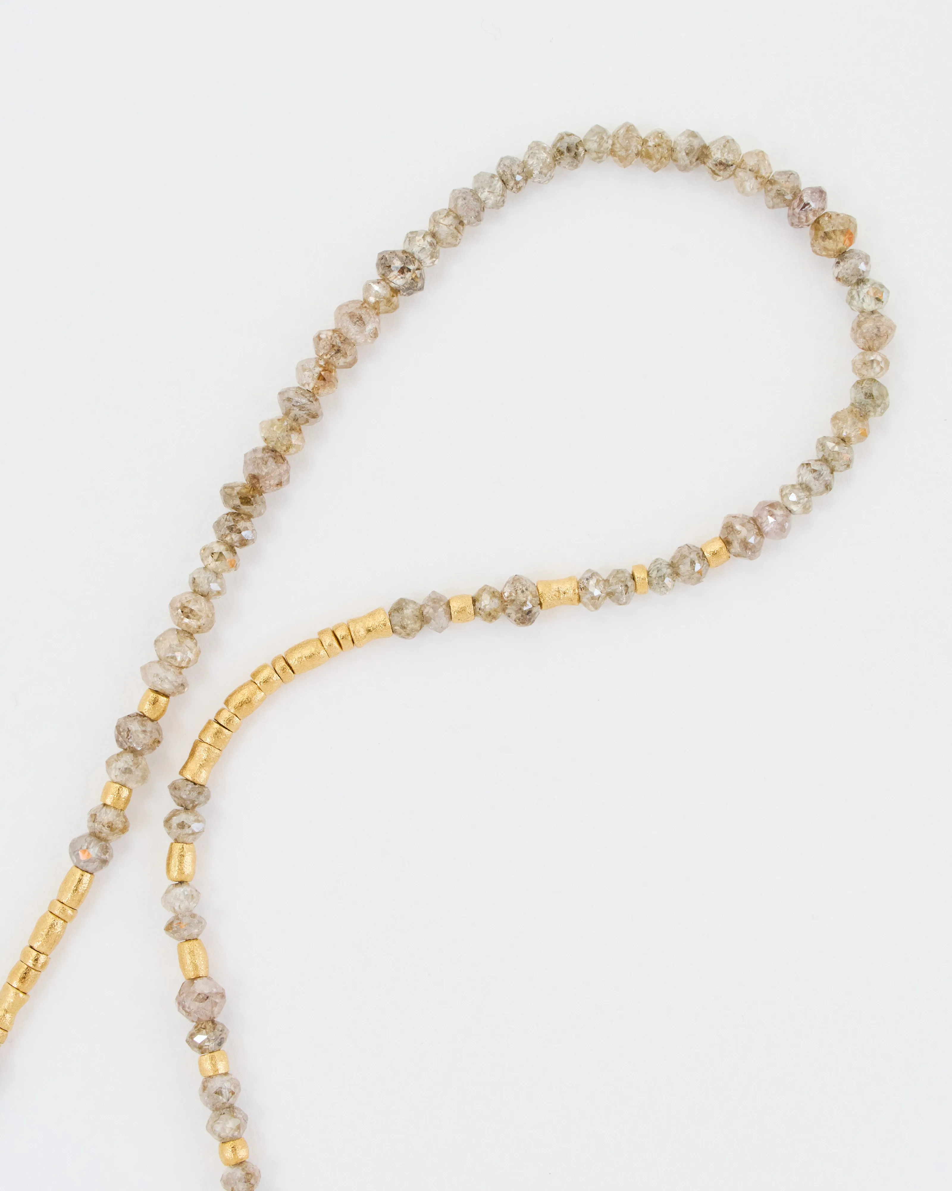 gold and grey diamond round beaded necklace