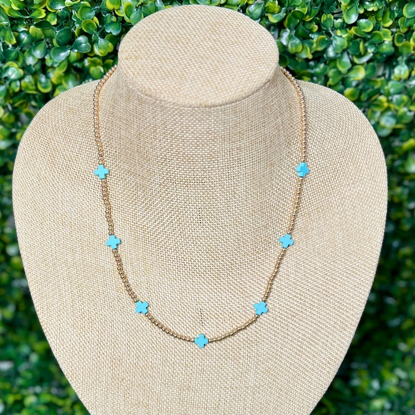 Gold and Turquoise Cross Necklace