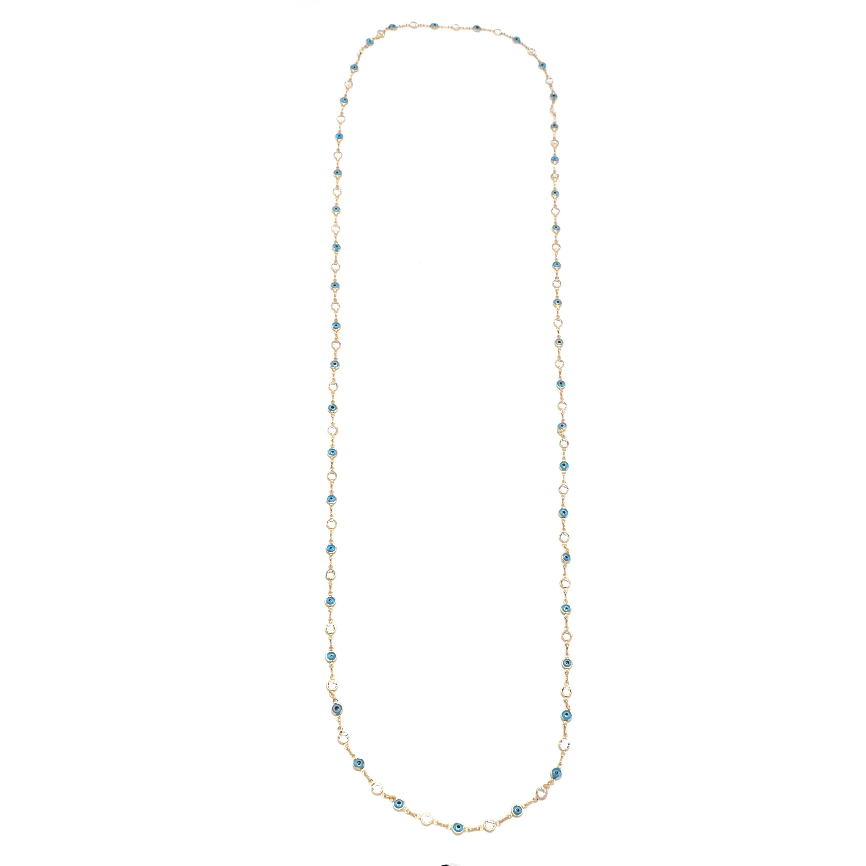 GOLD BLUE EVIL EYE AND CRYSTAL EXTRA LONG NECKLACE #SQJGN031905-1 (AF16-HC15)