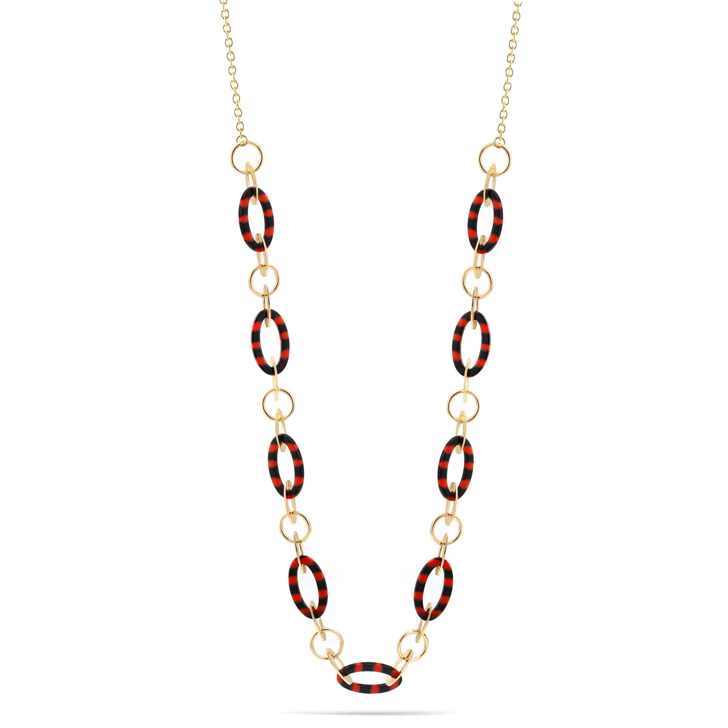 GOLD CORAL AND BLACK OVAL LINK  NECKLACE #SWY-18008BR (HD10)