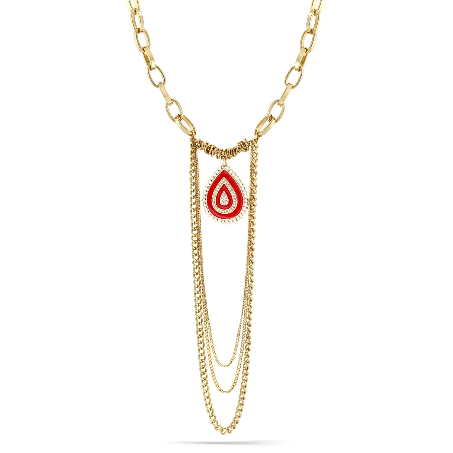 GOLD CORAL ENAMEL PENDANT TASSEL NECKLACES #SC41711 (RF19/RF18)