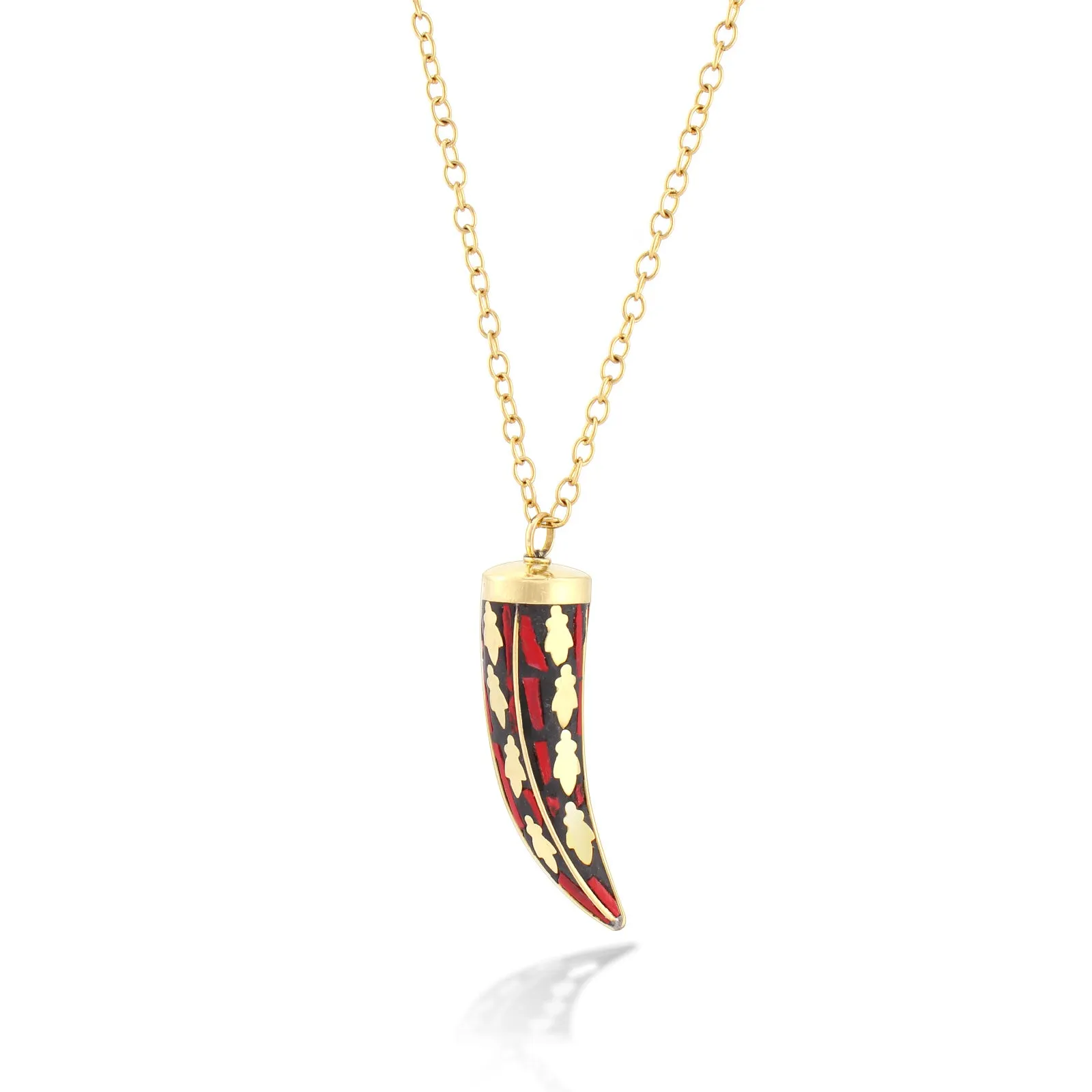 GOLD-CORAL HORN PENDANT NECKLACE  #KBI-NL-A2747GR (QB9)