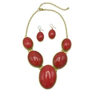 GOLD CORAL OVAL RESIN NECKLACE AND EARRINGS SET #FWNK-2208-02