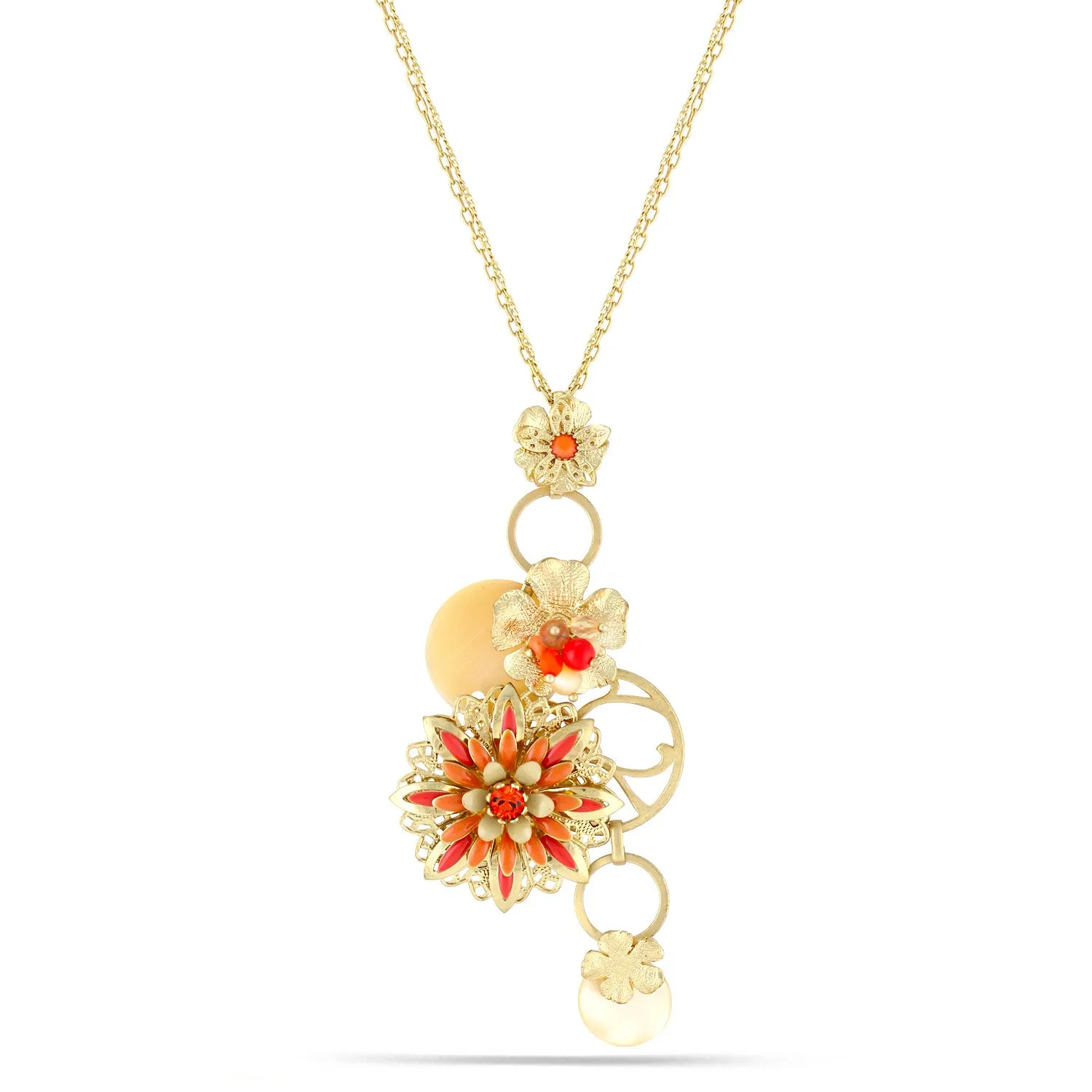 GOLD CORAL PEACH FLOWER LONG  NECKLACES #233CR1201 (10E1)