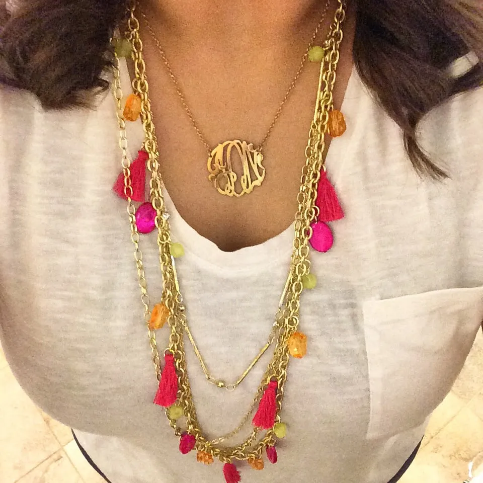 Gold Filled 3 Initial Monogram Necklace