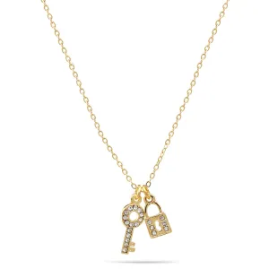 GOLD KEY AND LOCK CRYSTAL PENDANT NECKLACE #N2071GLD