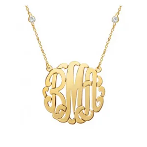 Gold Monogram on Cubic Zirconia Necklace