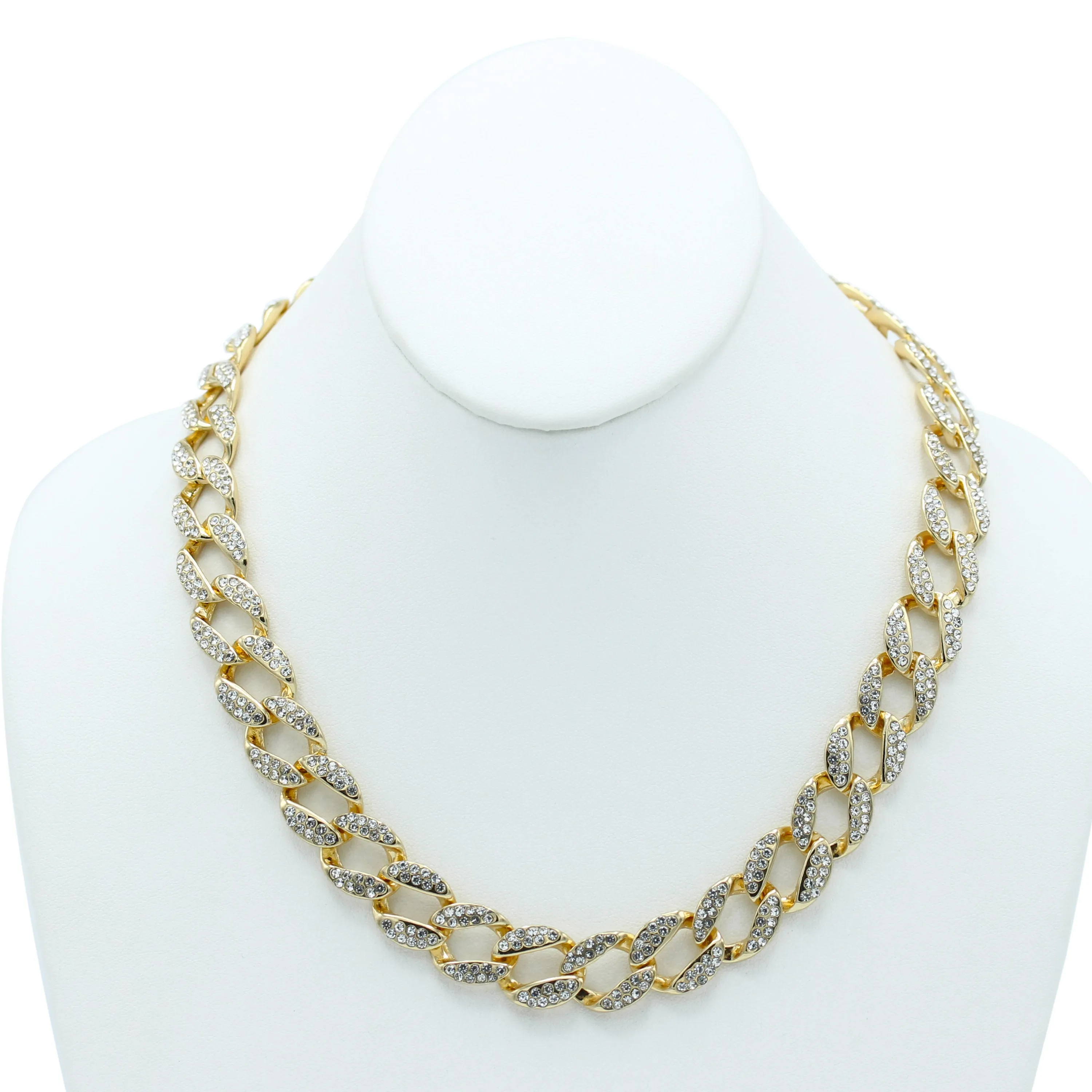 GOLD PAVE CRYSTAL FLAT CURB CHAIN  STATEMENT NECKLACE #HNN90453-1GD (XA12)