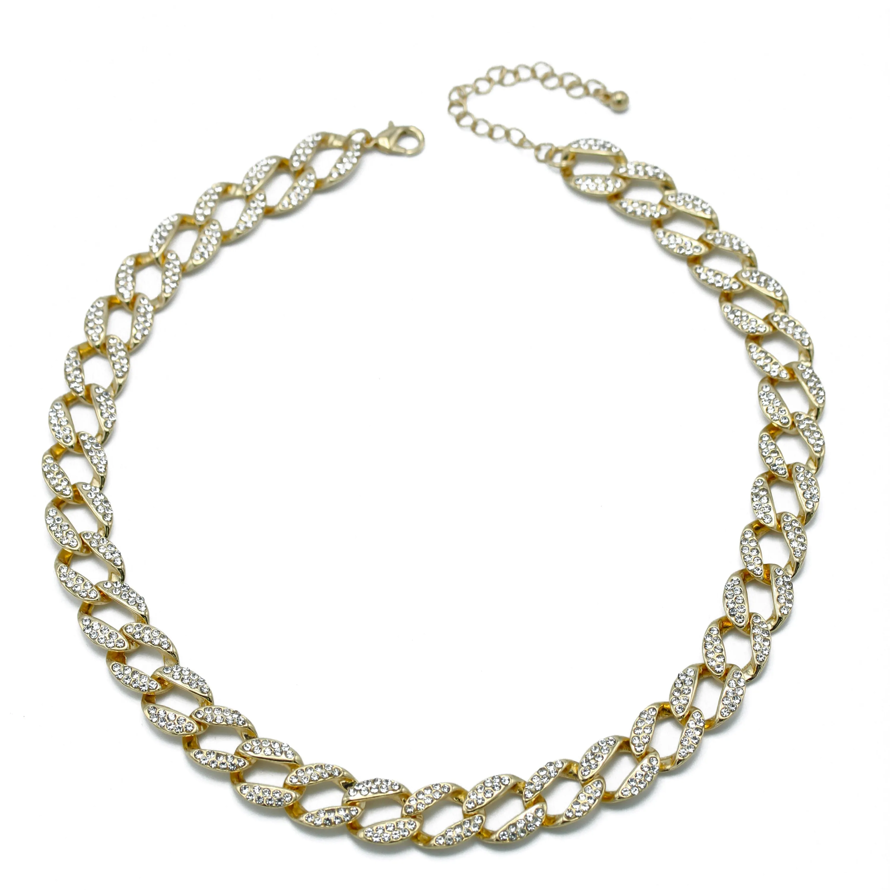 GOLD PAVE CRYSTAL FLAT CURB CHAIN  STATEMENT NECKLACE #HNN90453-1GD (XA12)