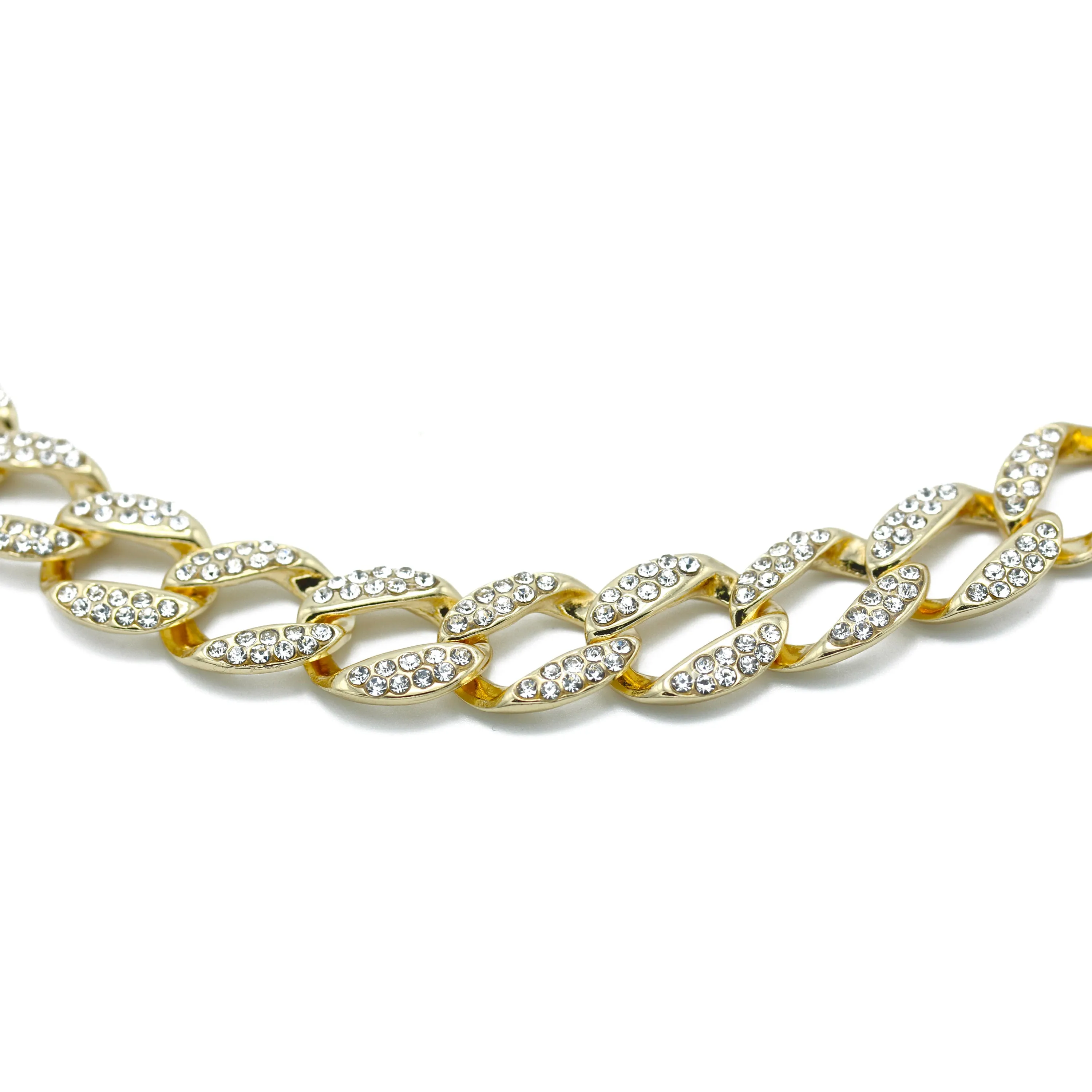 GOLD PAVE CRYSTAL FLAT CURB CHAIN  STATEMENT NECKLACE #HNN90453-1GD (XA12)