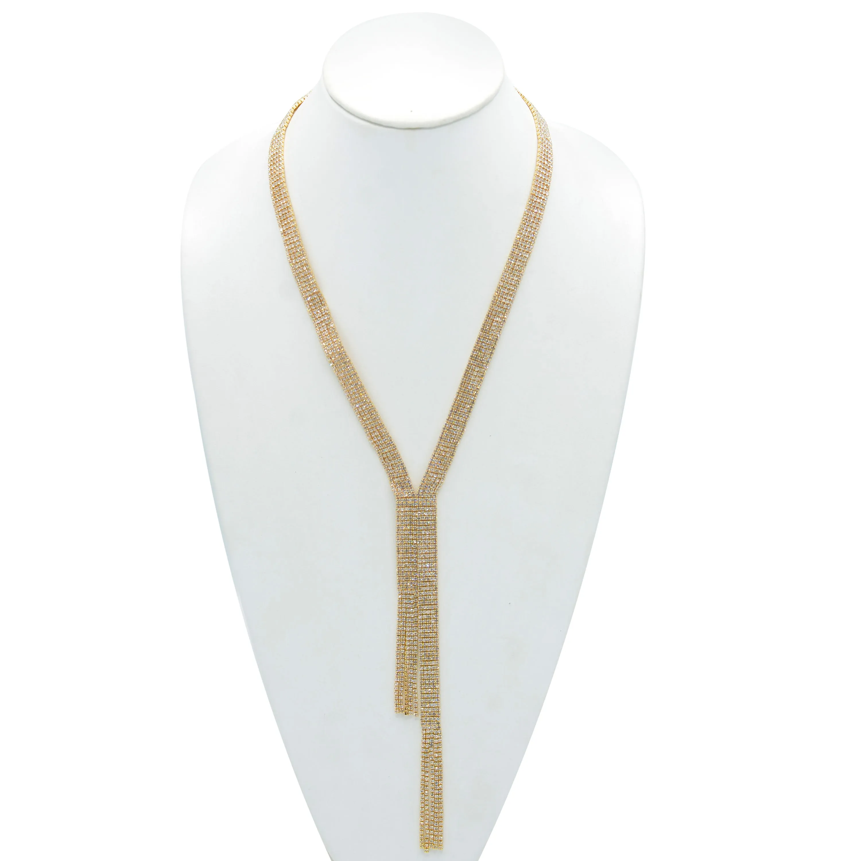 GOLD RHINESTONE CRYSTAL TASSEL NECKLACE #WKK-1581GLD(FB26)