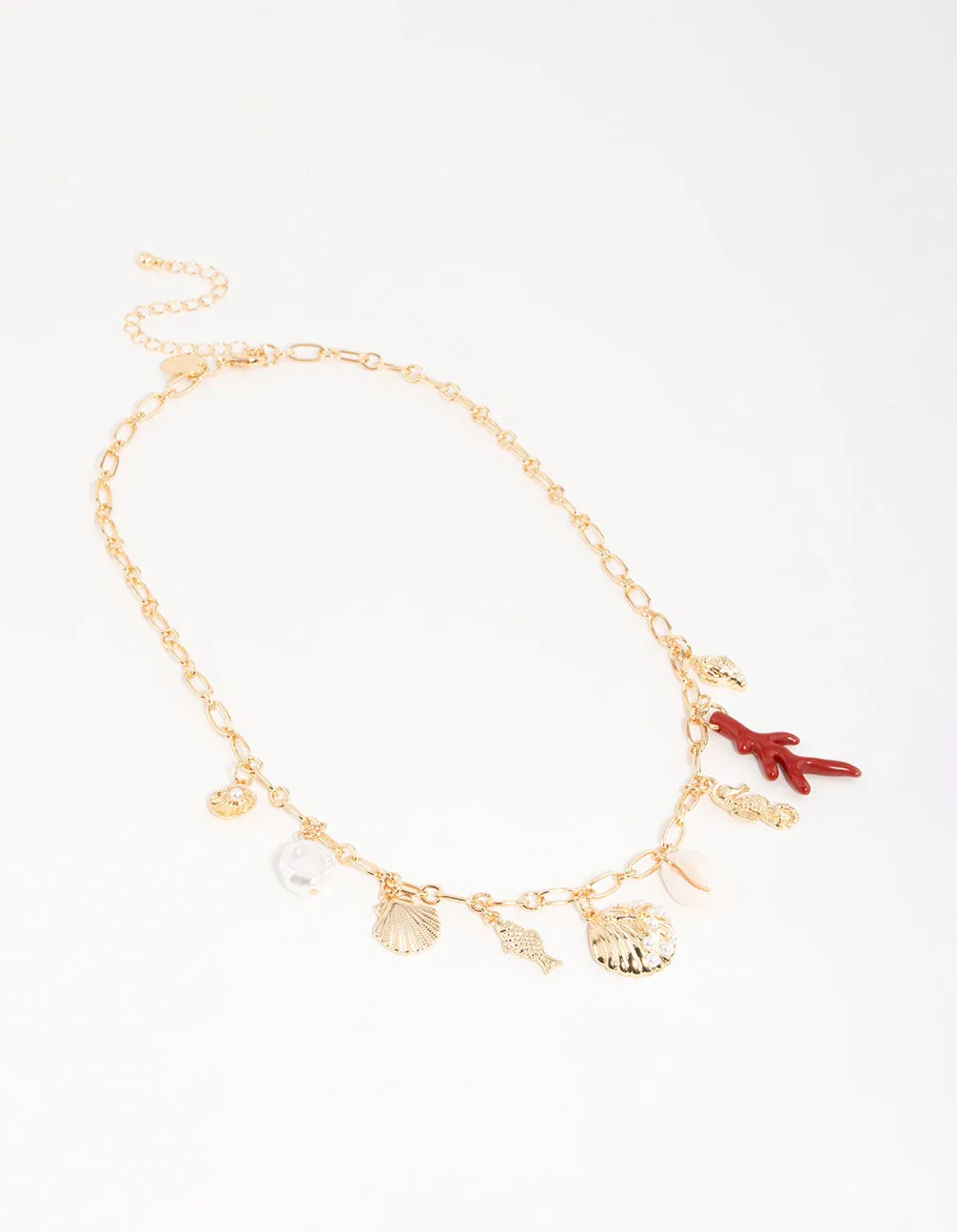 Gold Shell & Fish Charm Necklace