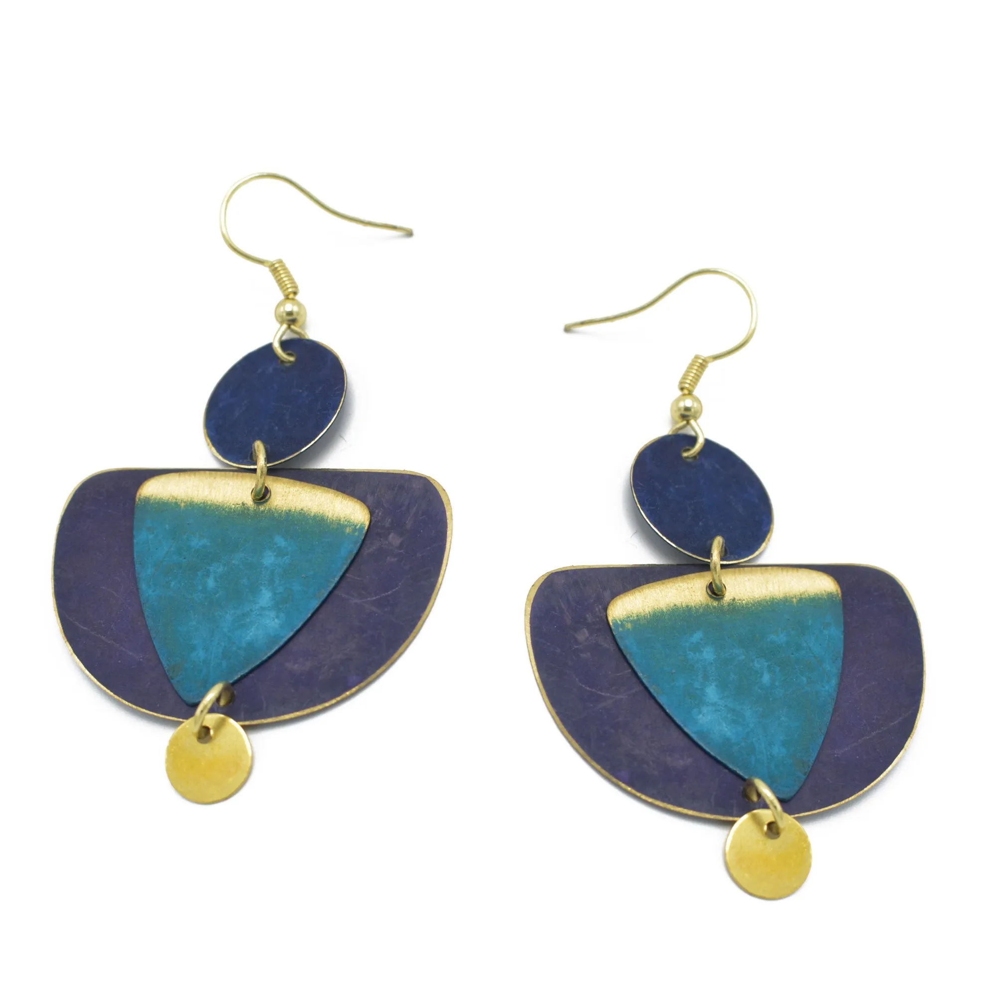 GOLD TURQUOISE BLUE PATINA DROP EARRINGS #ER55670BLUE(BD6)