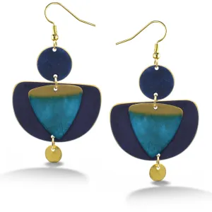 GOLD TURQUOISE BLUE PATINA DROP EARRINGS #ER55670BLUE(BD6)